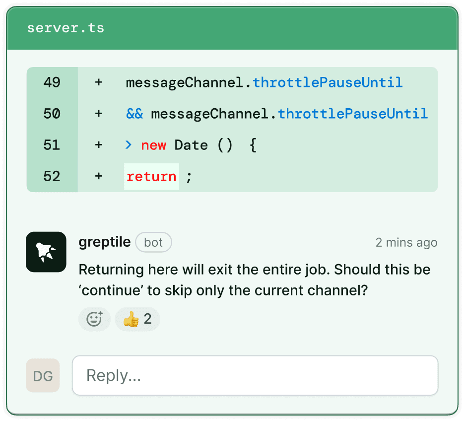 Greptile AI Code Review Interface