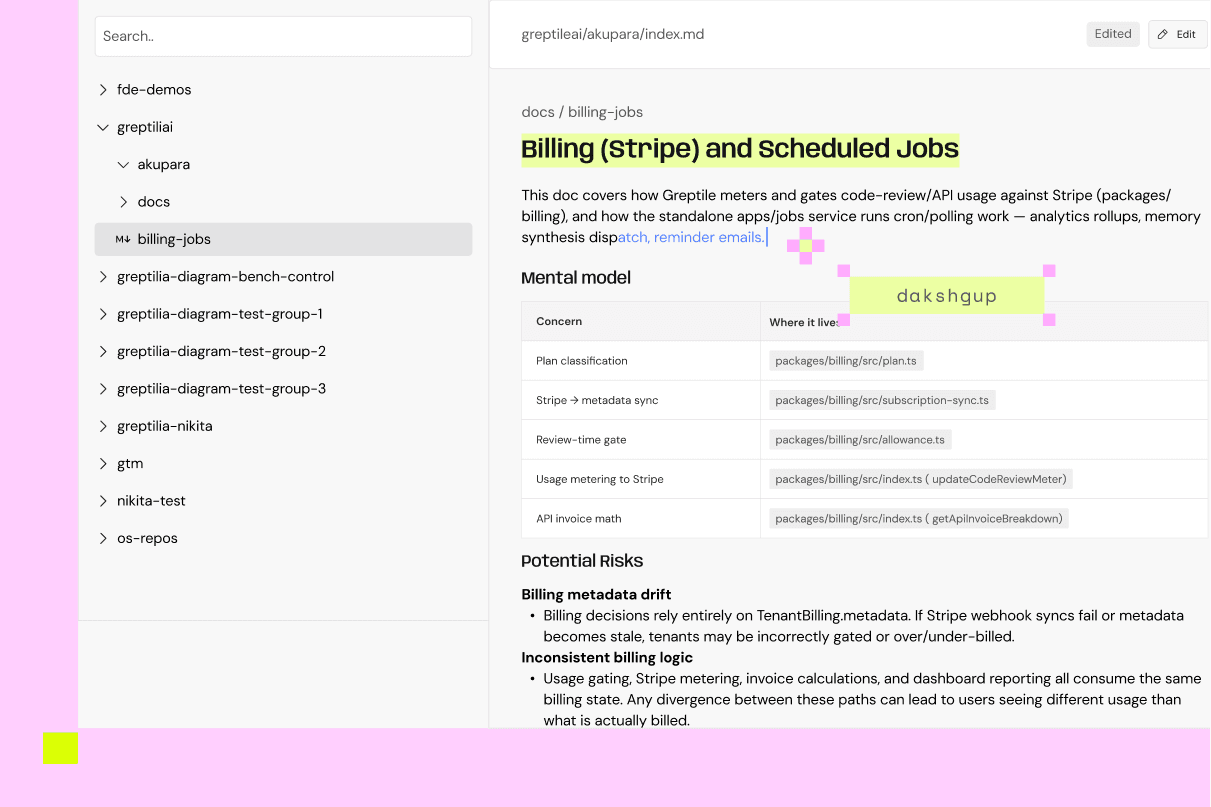 Editable knowledge base in the Greptile web app