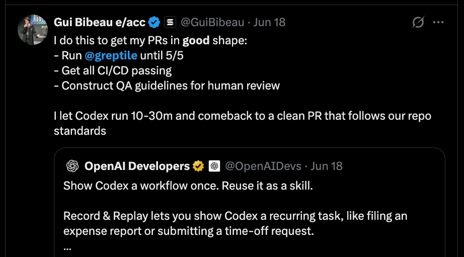 Post from Gui Bibeau describing how Greptile helps get pull requests into good shape