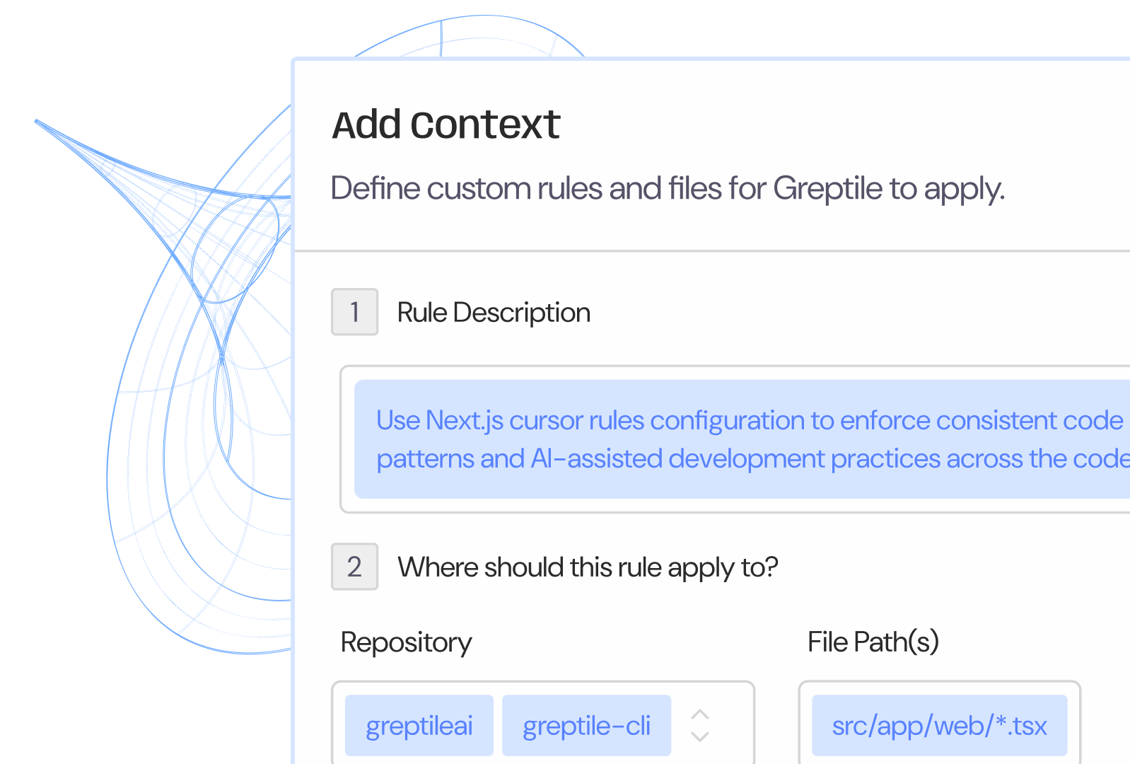Greptile custom rules editor with team-specific code review guidelines